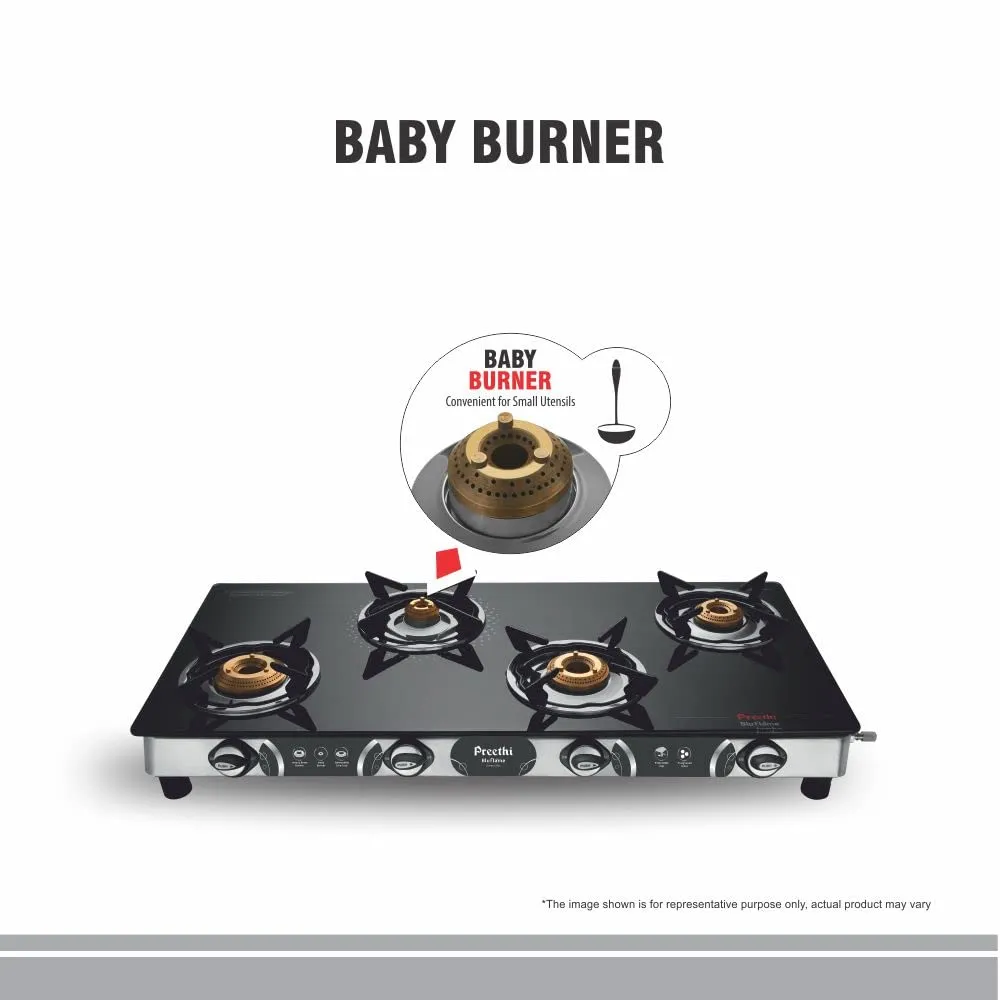 Preethi Blu-Flame Stainless Steel Jumbo Max Glass Top LPG Gas Stove with 4 Burner