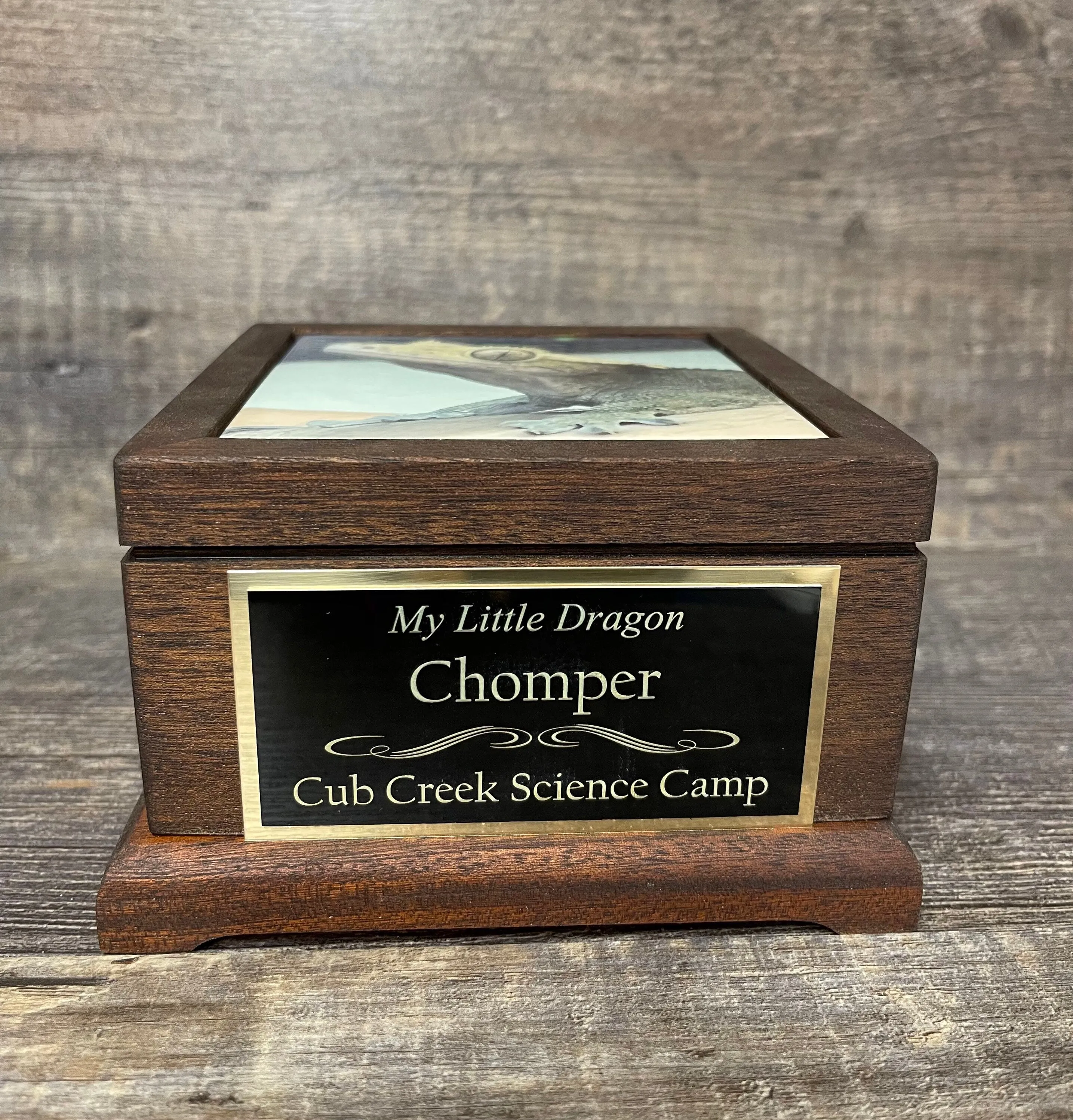 Reptile Urn Bearded Dragon Urn Small Animal Pet MAHOGANY Urn Iguana Urn Gecko Lizard Pet Keepsake Cremation Custom Photo & Engraved To 25lbs