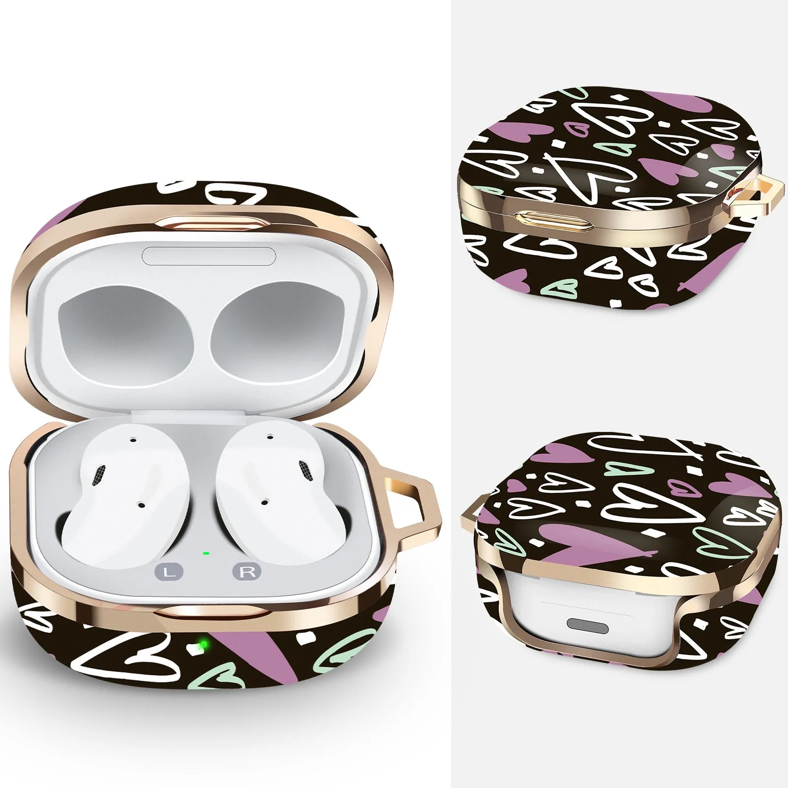 Samsung Galaxy Buds Live Case (2020) /Buds 2 /Buds Pro Case |Cute Patterns Hard Shell Protective Cover |  Black with Hearts