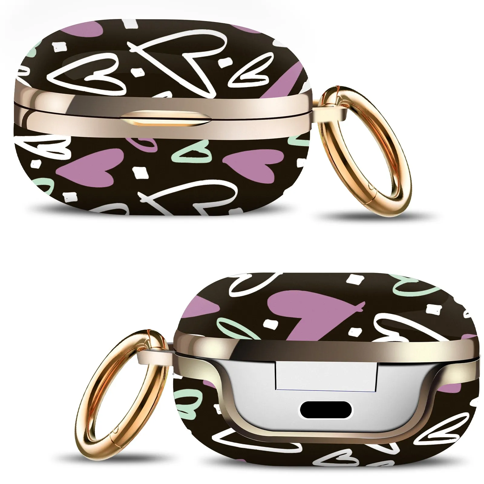 Samsung Galaxy Buds Live Case (2020) /Buds 2 /Buds Pro Case |Cute Patterns Hard Shell Protective Cover |  Black with Hearts