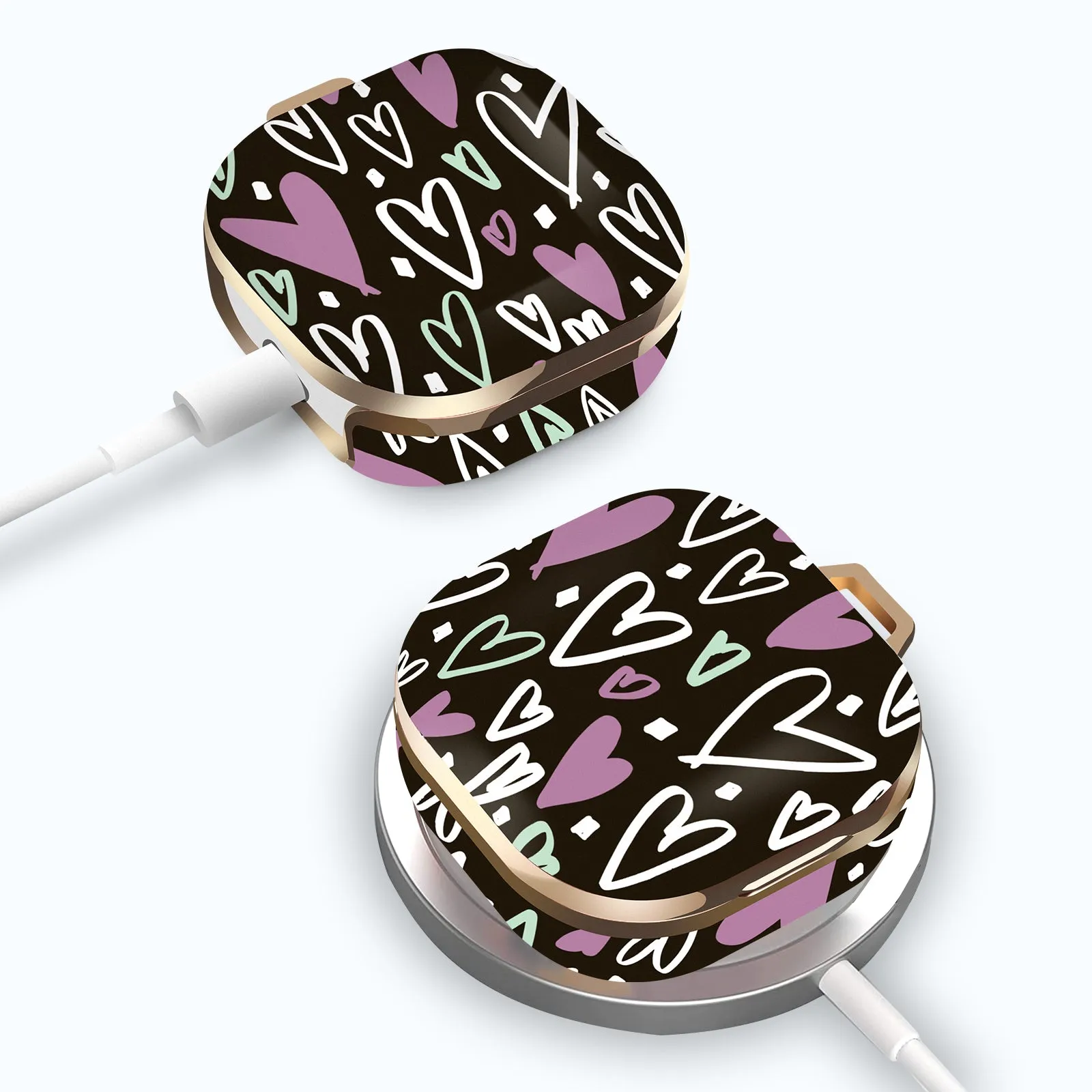 Samsung Galaxy Buds Live Case (2020) /Buds 2 /Buds Pro Case |Cute Patterns Hard Shell Protective Cover |  Black with Hearts