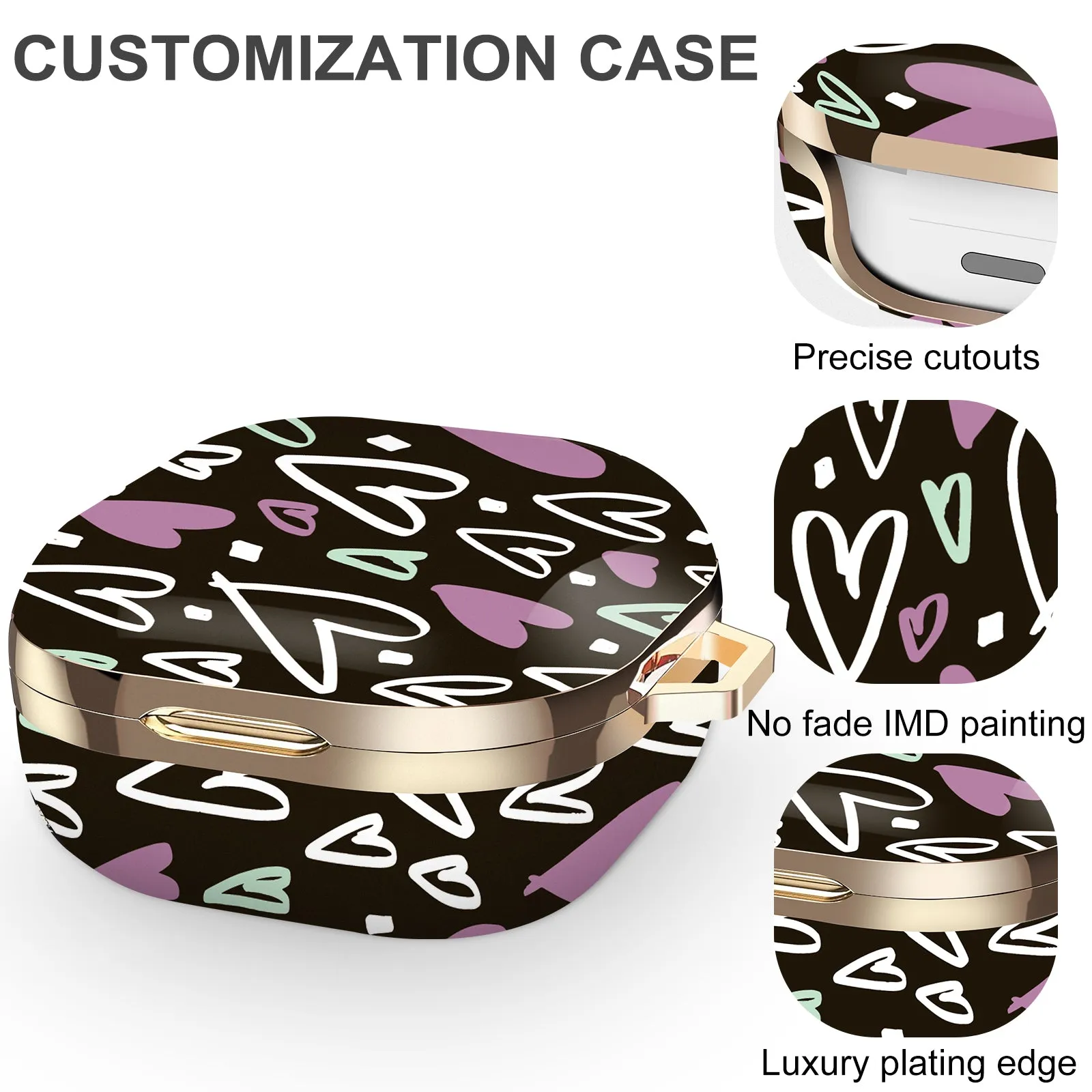 Samsung Galaxy Buds Live Case (2020) /Buds 2 /Buds Pro Case |Cute Patterns Hard Shell Protective Cover |  Black with Hearts