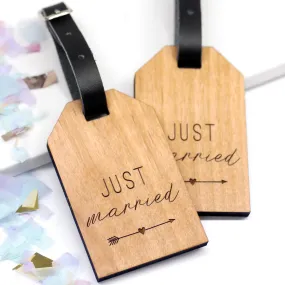 Set Of Two Personalised Wooden Just Married Luggage Tags