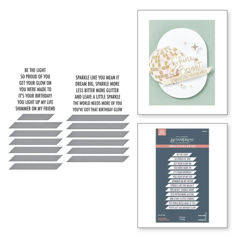 Spellbinders Press Plate & Die Set By Carissa Wiley Shine Bright Sentiment Strips