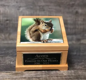 Squirrel Urn Small Animal Pet Urn Rodent Mouse Urn Pet Memorial Keepsake Box Cremation Urn Custom Photo Tile & Engraved Tag To 25lbs
