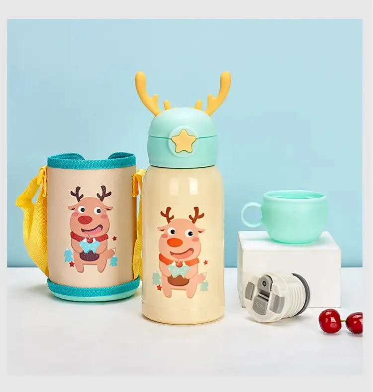 Stainless Steel Cartoon Children's Vacuum Insulation with Straw Bottle - 500ml
