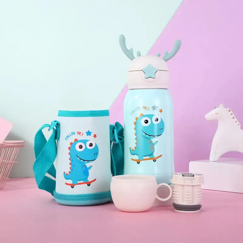 Stainless Steel Cartoon Children's Vacuum Insulation with Straw Bottle - 500ml