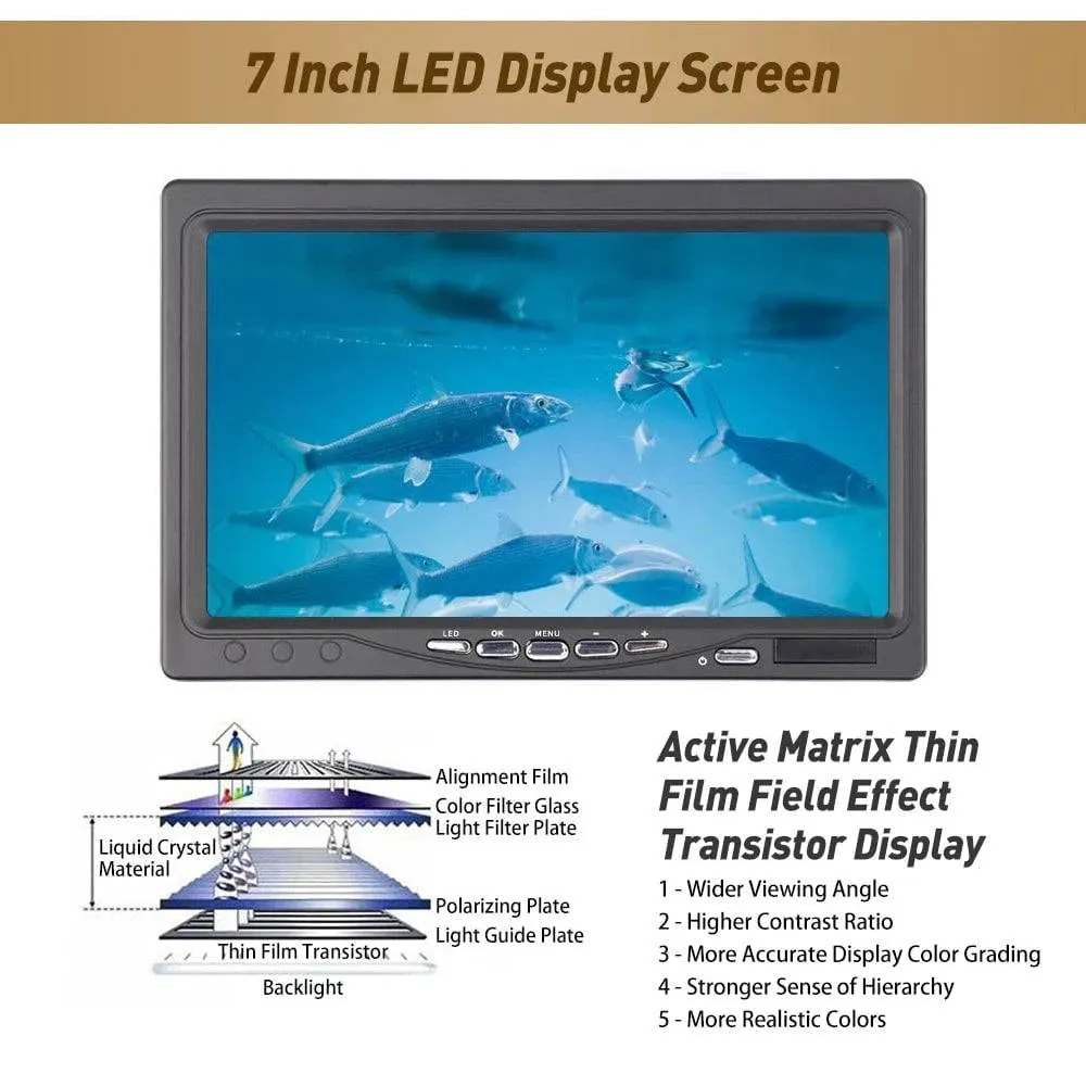 Underwater Fishing Camera Portable Fish Finder with 7 Inch LCD Monitor & High-definition Camera for Boat Kayak Lake Sea Fishing