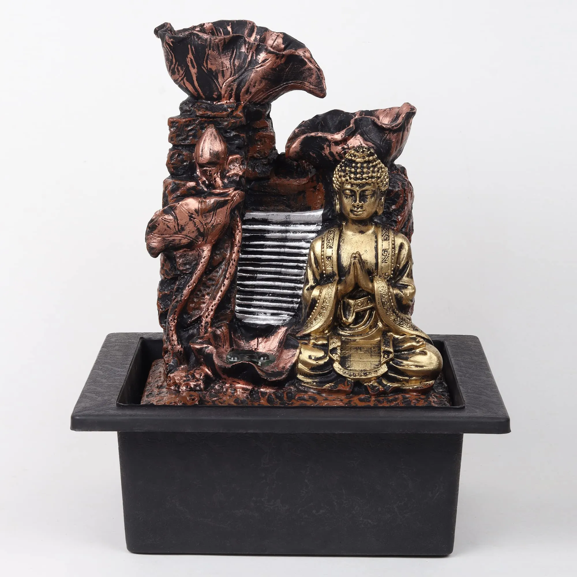 VIVARS Lord Buddha Polyresin Table Top Indoor Outdoor Water Fountain with LED Lights for Home Decor