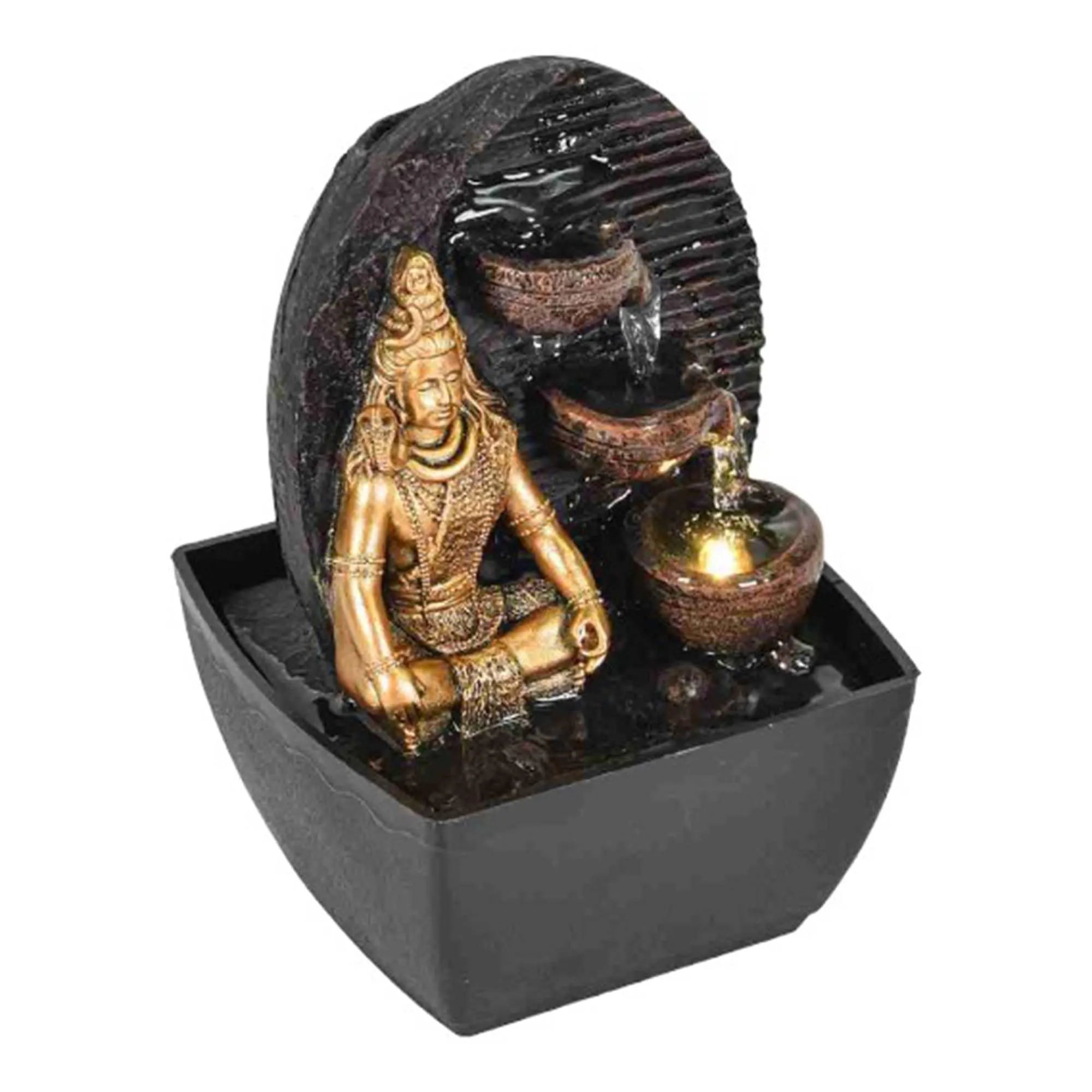 VIVARS Polyresin Lord Shiva Water Fountain with LED Light - Ideal for Home, Office, Bedroom, and Gifting