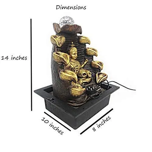 Wonderland Lakshmi Tabletop Waterfall Desktop Electric Water Fountain Decor with LED - Indoor Outdoor Portable Tabletop Decorative Zen Meditation Waterfall Kit(Includes Submersible Pump)