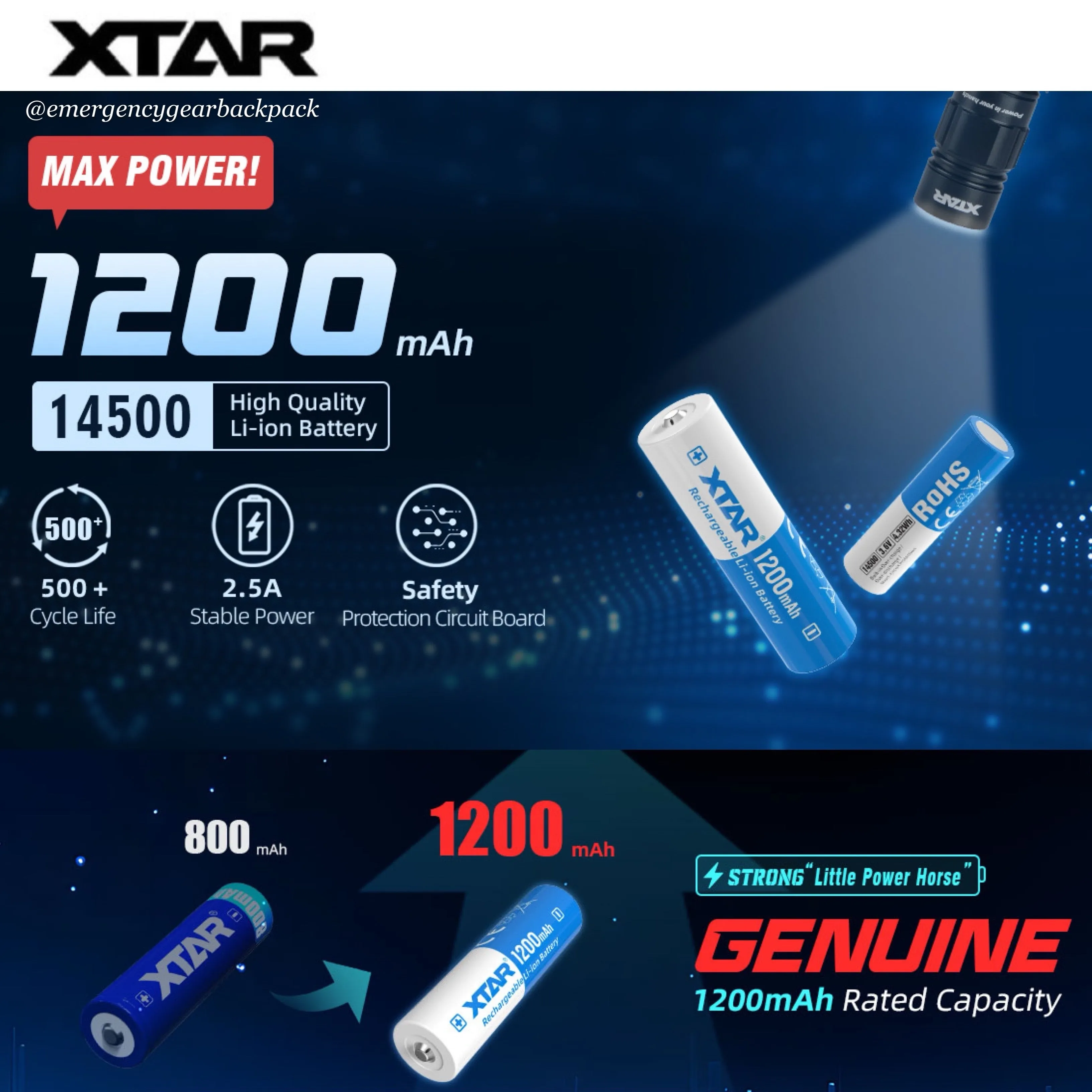 XTAR 14500 1200mAh 3.6V 2.5A Li-ion Rechargeable  Battery