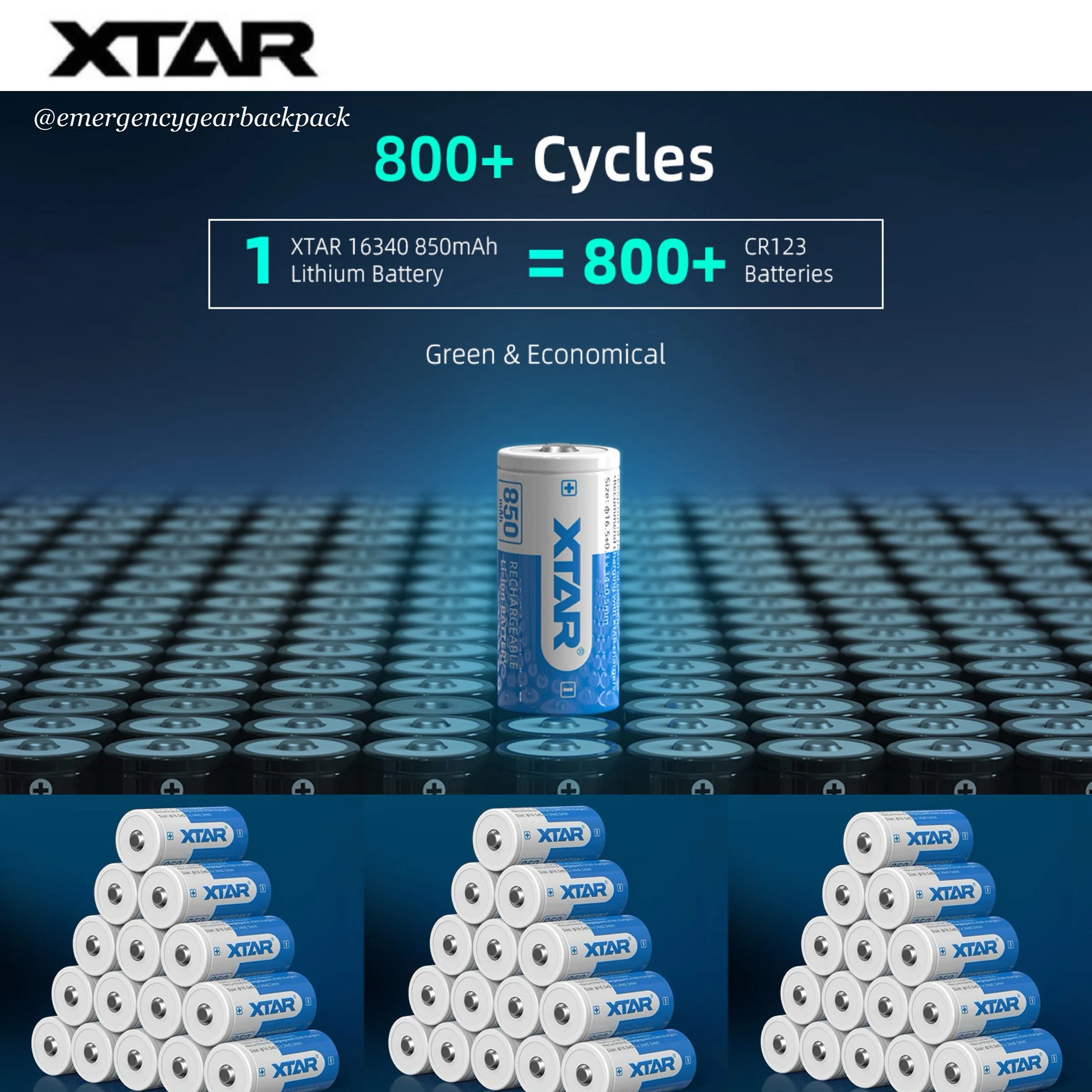 XTAR 16340 850mAh 3.6V 2.5A Li-ion Rechargeable Battery