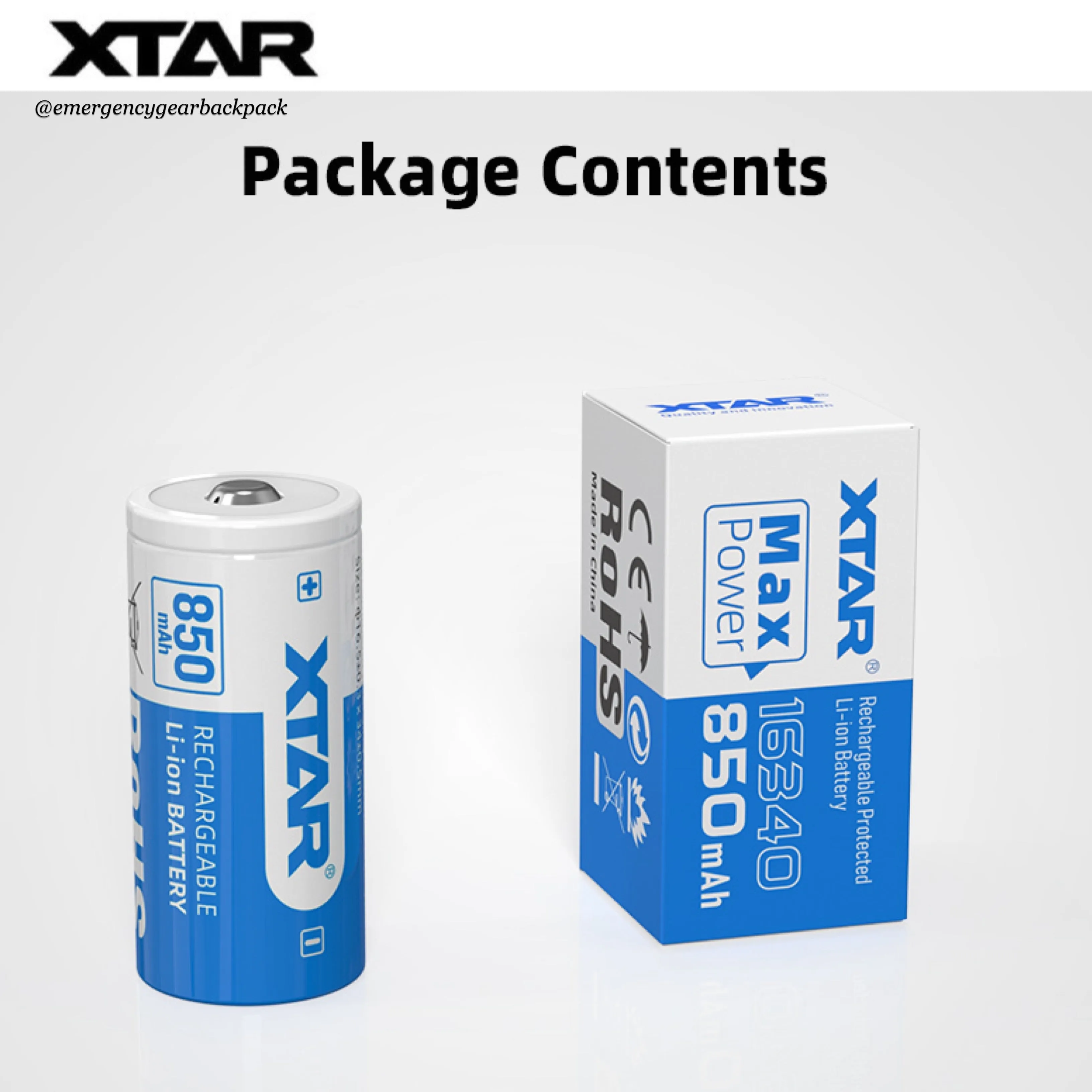 XTAR 16340 850mAh 3.6V 2.5A Li-ion Rechargeable Battery