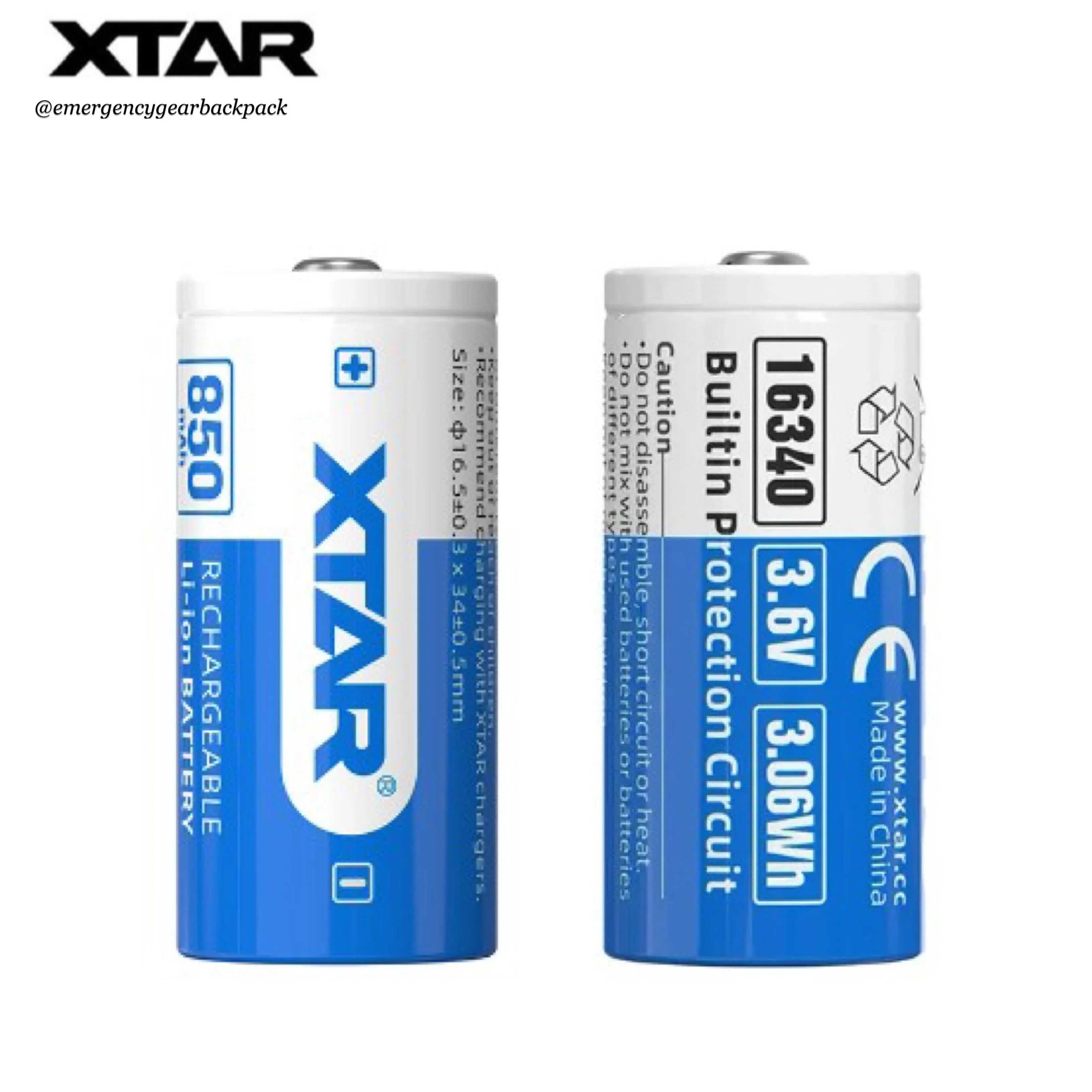 XTAR 16340 850mAh 3.6V 2.5A Li-ion Rechargeable Battery
