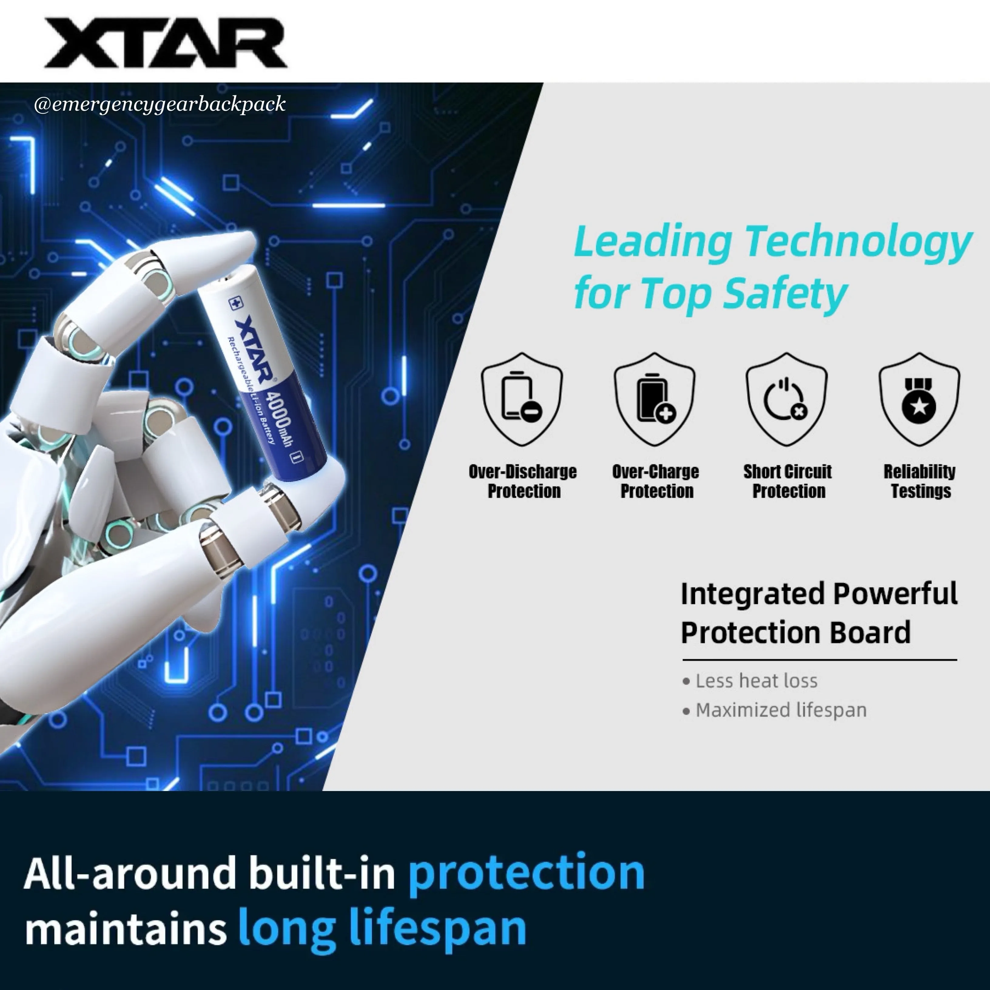 XTAR 18650 4000mAh 3.6V 10A Li-ion Rechargeable Battery
