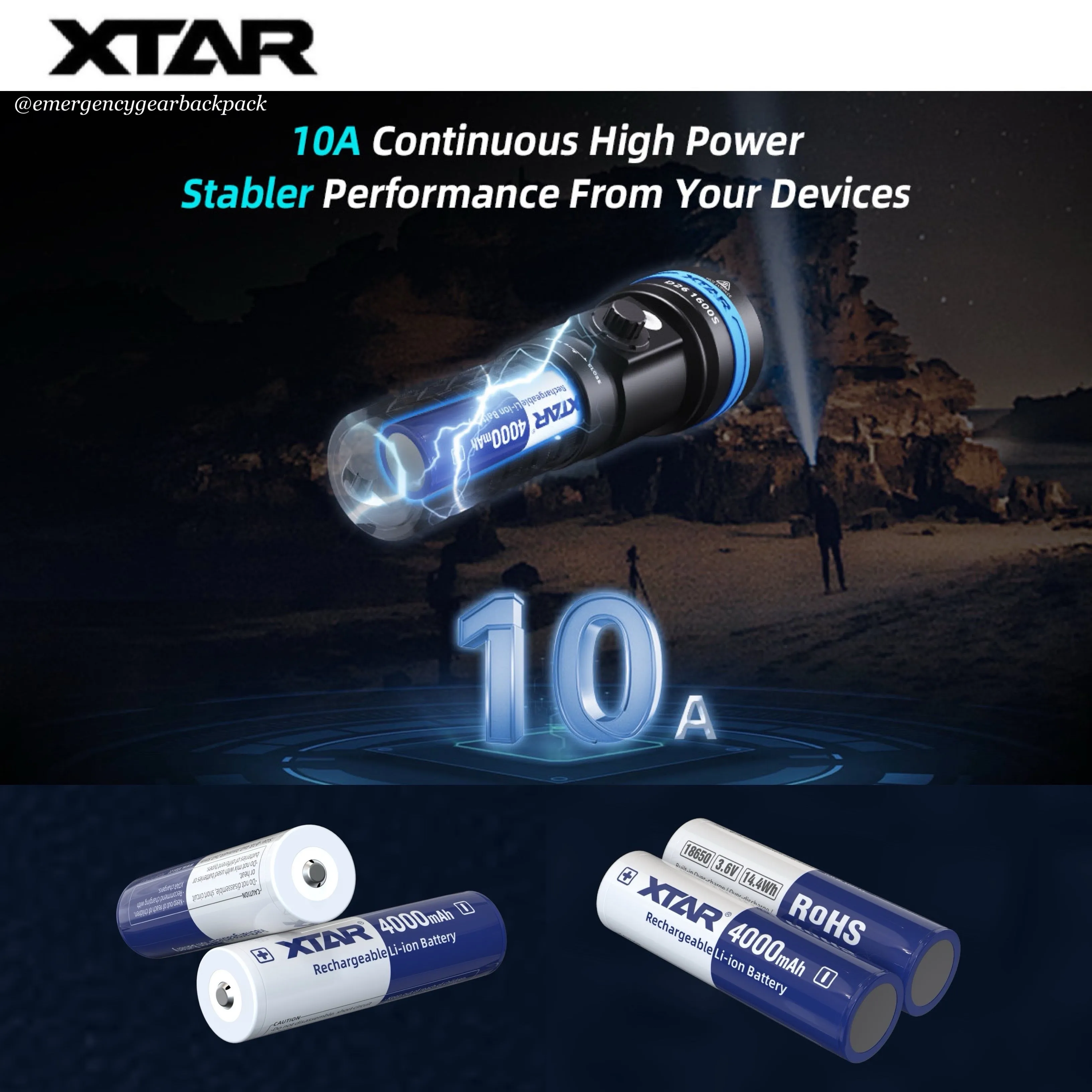 XTAR 18650 4000mAh 3.6V 10A Li-ion Rechargeable Battery