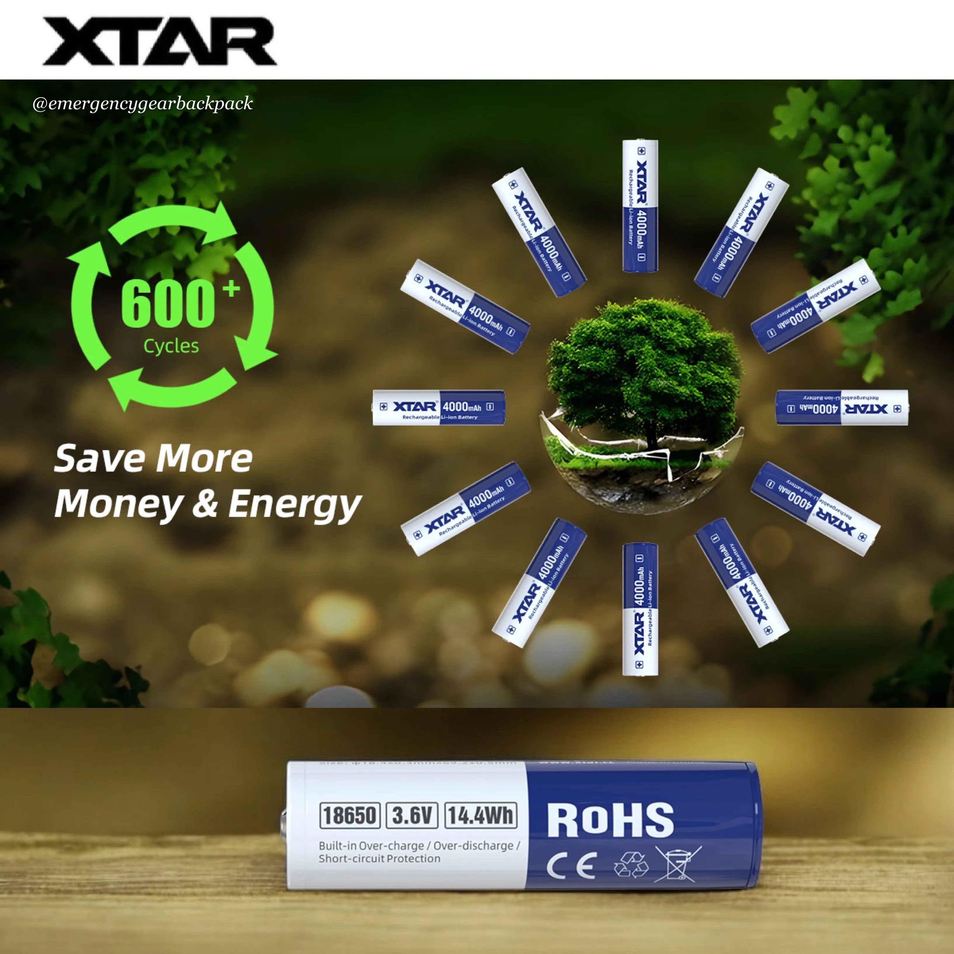 XTAR 18650 4000mAh 3.6V 10A Li-ion Rechargeable Battery