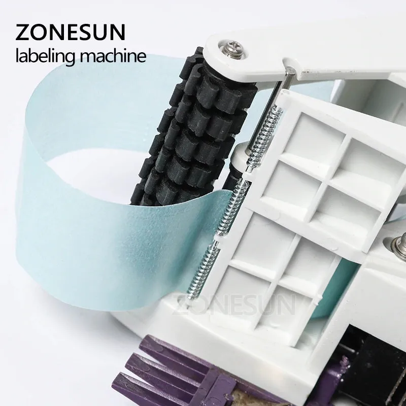 ZONESUN Semi-automatic Round Bottle Adhesive Sticker Manual Packing Labeling Machine Handheld Price Tag Labeller Flat Labeller