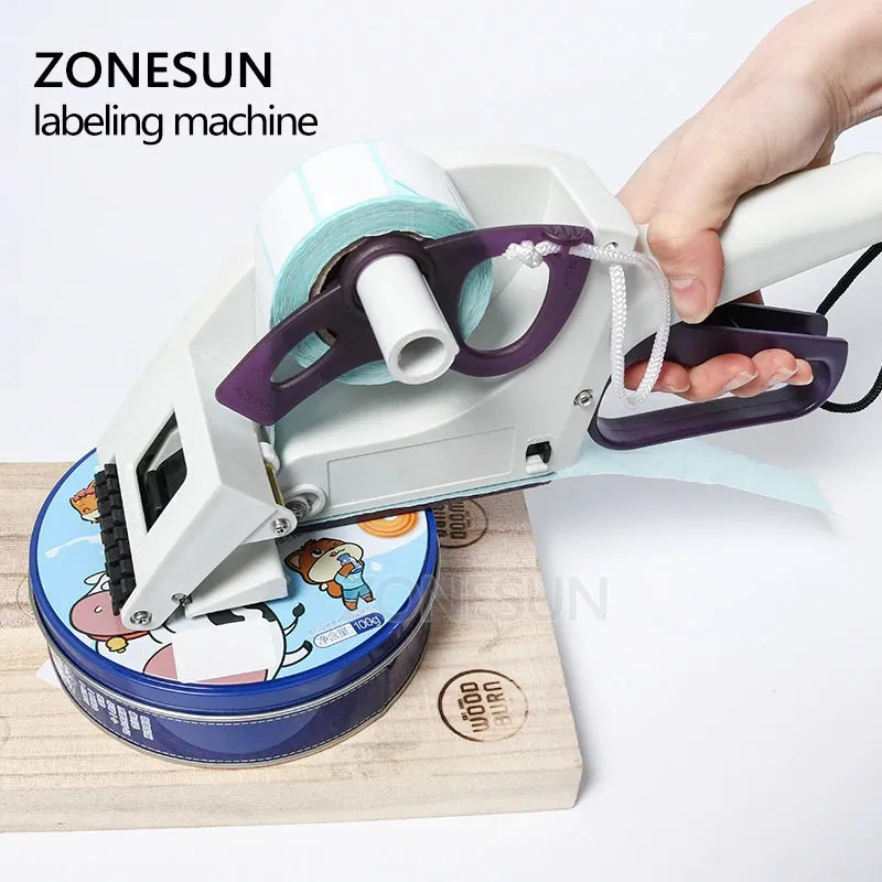 ZONESUN Semi-automatic Round Bottle Adhesive Sticker Manual Packing Labeling Machine Handheld Price Tag Labeller Flat Labeller